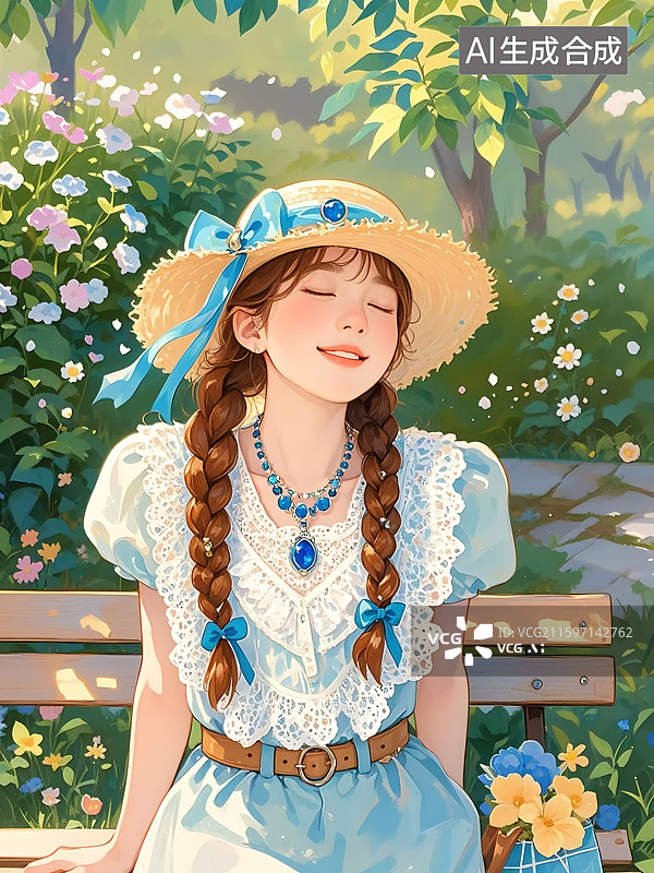 【AI数字艺术】春日花园少女图片素材