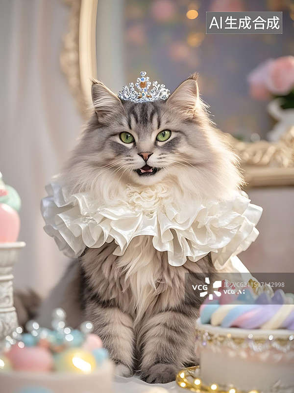 【AI数字艺术】猫咪公主的甜点时光图片素材