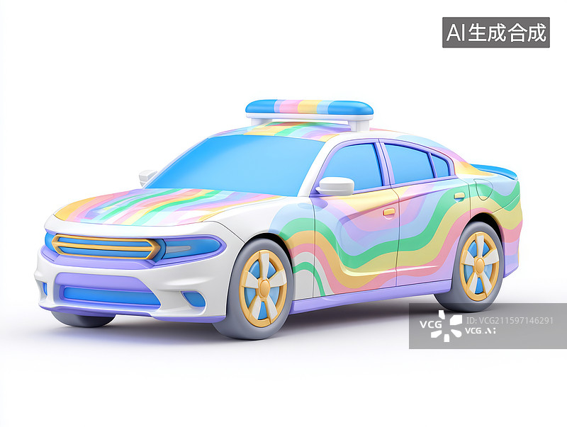 【AI数字艺术】彩色条纹装饰的汽车图片素材