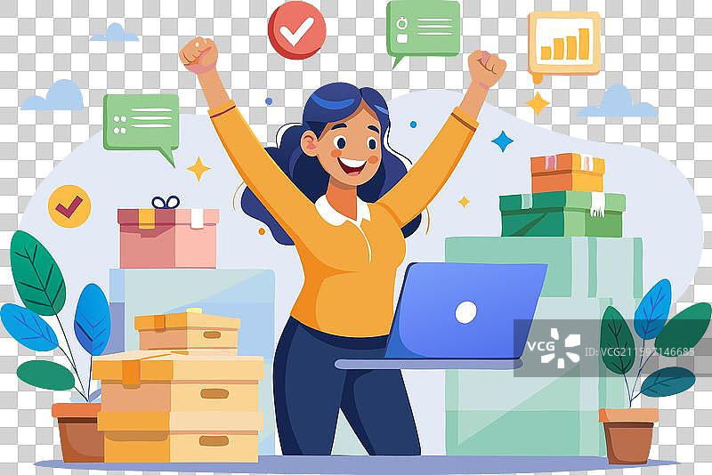 女商人庆祝电子商务成功图片素材
