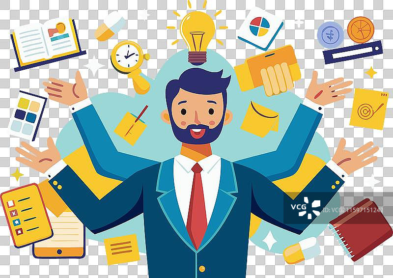 多任务处理的商人，想法与效率图片素材