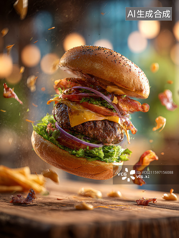【AI数字艺术】美味多汁的牛肉汉堡图片素材