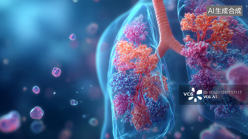 【AI数字艺术】人体肺部感染细胞的详细图示图片素材