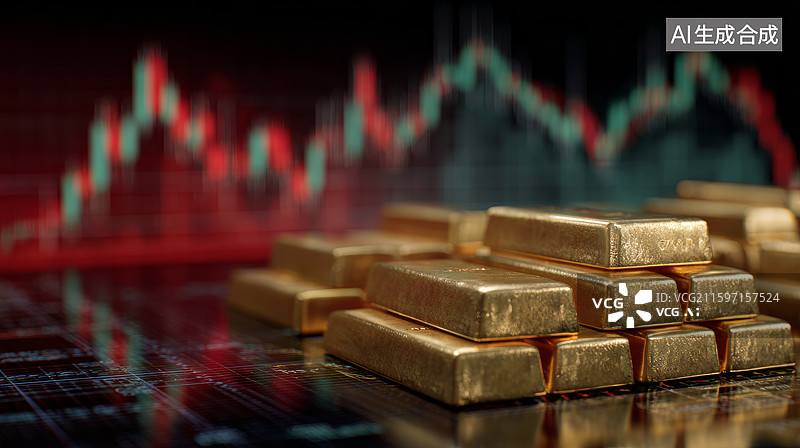 【AI数字艺术】金条与金融图表背景图片素材