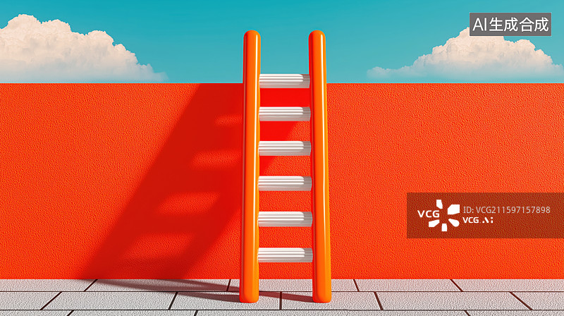【AI数字艺术】橙色墙前的梯子图片素材