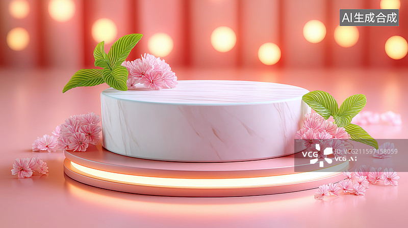 【AI数字艺术】大理石蛋糕台与樱花装饰图片素材