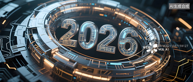 【AI数字艺术】2026数字科技环形装置特写图片素材