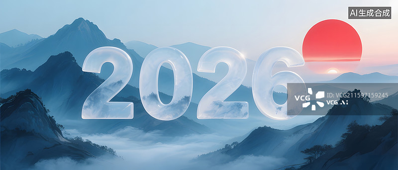 【AI数字艺术】2026年山景日出数字艺术图图片素材