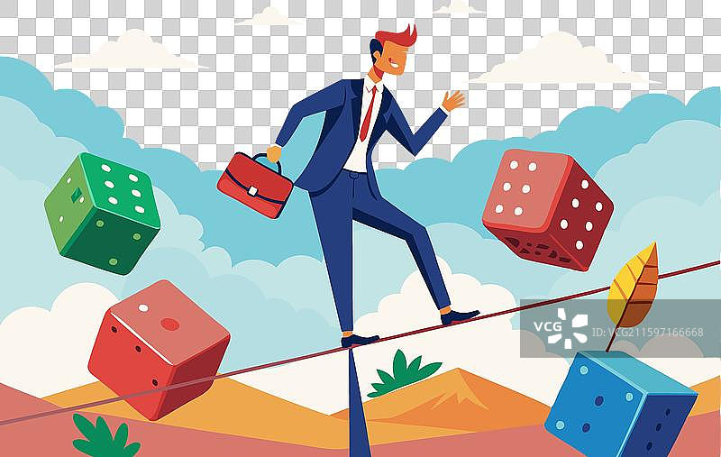 商业风险走钢丝，如同掷骰子般充满不确定性图片素材