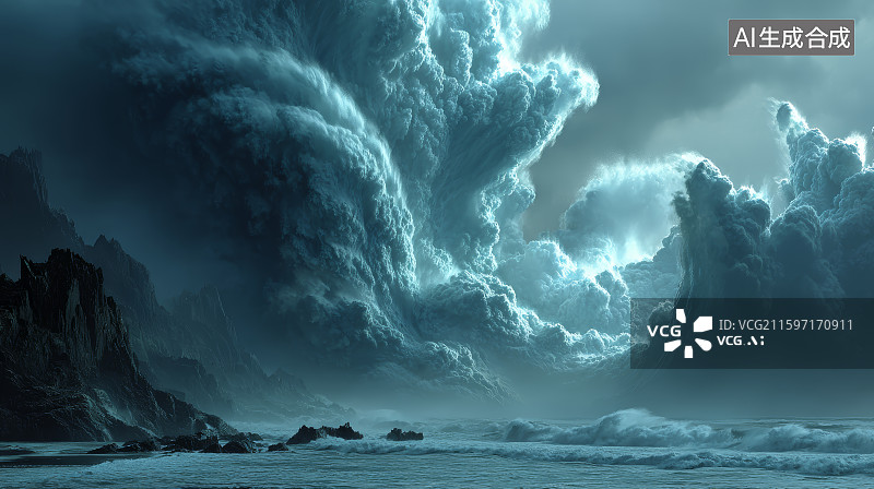 【AI数字艺术】狂暴海面与巨云奇观图片素材