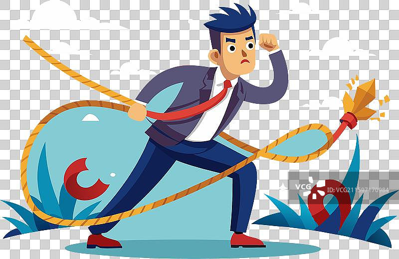 商人与缠绕绳索搏斗的隐喻图片素材