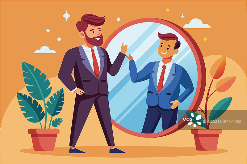 自信的商人自我反思图片素材