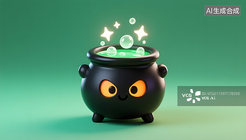 【AI数字艺术】万圣节魔法药锅的3D插画图片素材