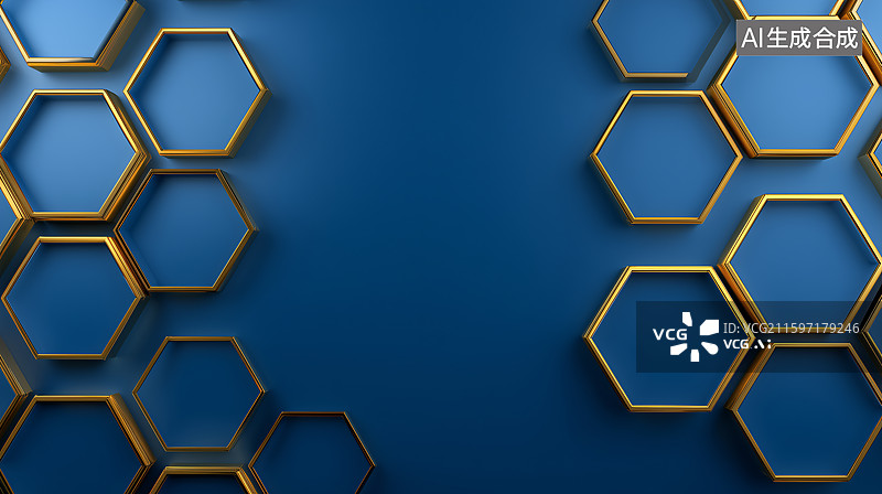 【AI数字艺术】蓝色六边形蜂巢状生物医药科技概念图图片素材
