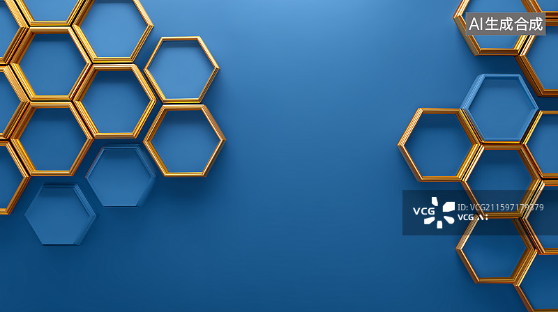 【AI数字艺术】蓝色六边形蜂巢状生物医药科技概念图图片素材
