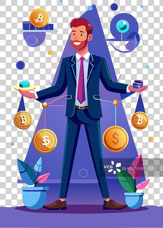 加密货币投资者在数字资产和法定货币之间取得平衡图片素材