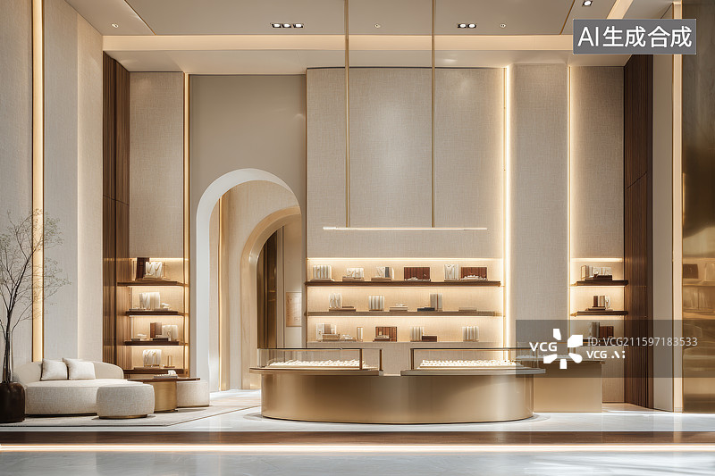 【AI数字艺术】奢华现代的珠宝店室内图片素材