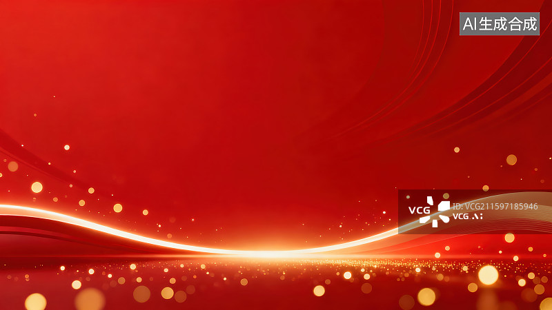 【AI数字艺术】红色条纹线条弯曲流动及闪烁粒子抽象背景，节日新年春节喜庆党建红色背景图图片素材