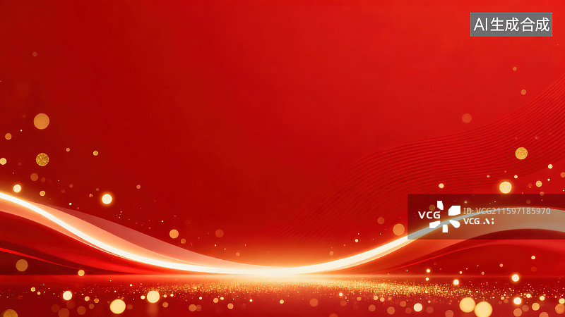 【AI数字艺术】红色条纹线条弯曲流动及闪烁粒子抽象背景，节日新年春节喜庆党建红色背景图图片素材
