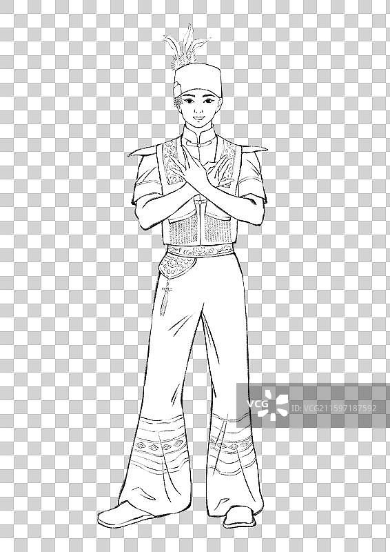 56民族，福建浙江畲族，线稿。图片素材