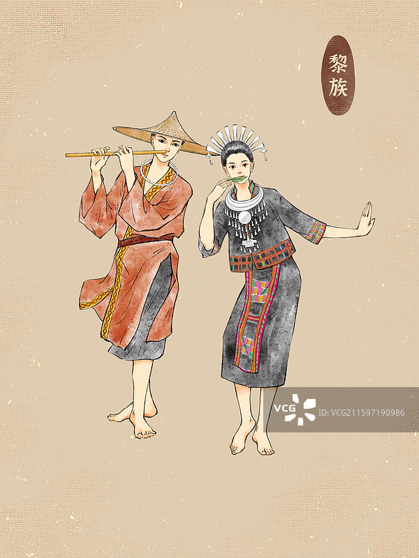 男女双人56民族，哈萨克族云南少数民族傣族哈尼族海南黎族福建浙江畲族图片素材