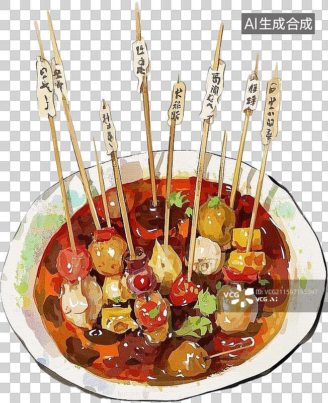 【AI数字艺术】手绘风格成都重庆美食小吃插画元素图片素材