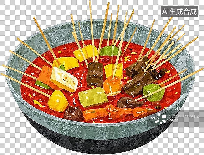 【AI数字艺术】手绘风格成都重庆美食小吃插画元素图片素材