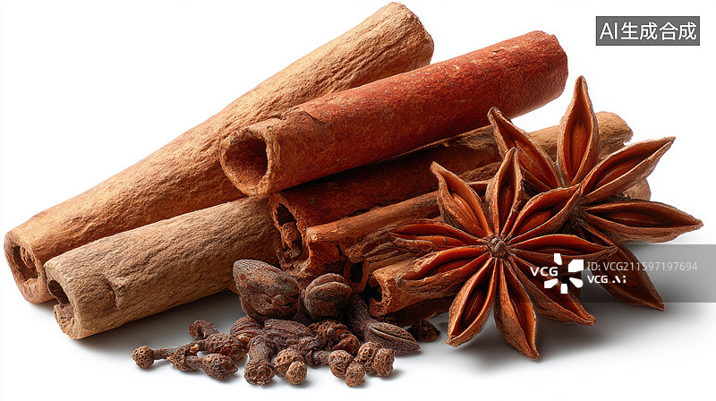 【AI数字艺术】香料组合：肉桂、八角与丁香图片素材