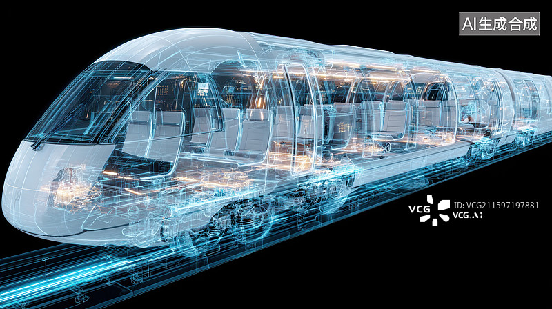 【AI数字艺术】透明高速列车内部结构展示图片素材