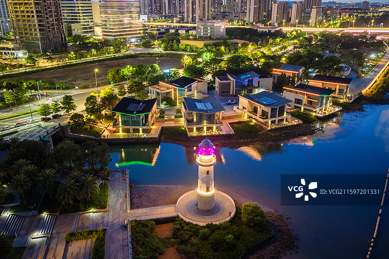 广州市南沙区明珠湾灵山岛尖夜景图片素材
