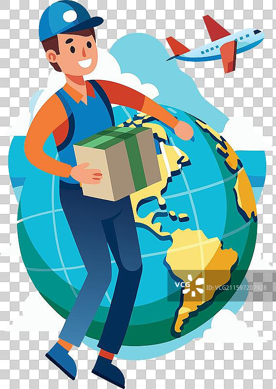 全球运输工人携带包裹图片素材
