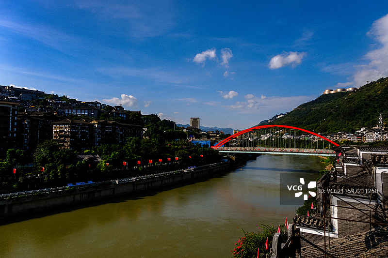 中国贵州遵义仁怀市茅台镇风光，酒城茅台镇风光，茅台镇日出，茅台彩虹桥，茅台红军桥，茅台杨柳湾古镇图片素材
