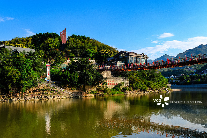 中国贵州遵义仁怀市茅台镇茅台红军四度赤水纪念园，茅台红军渡口纪念碑，红军四度赤水纪念塔，茅台红军桥，图片素材