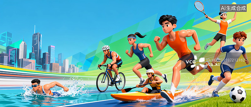 【AI数字艺术】都市多元竞技体育盛宴活动宣传背景图片素材