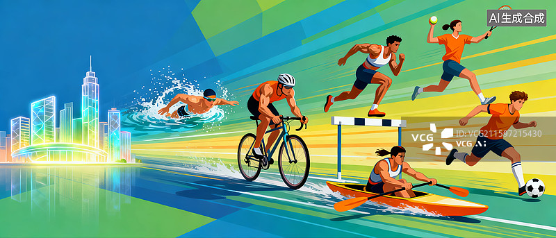 【AI数字艺术】都市多元竞技体育盛宴活动宣传背景图片素材