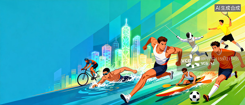 【AI数字艺术】都市多元竞技体育盛宴活动宣传背景图片素材
