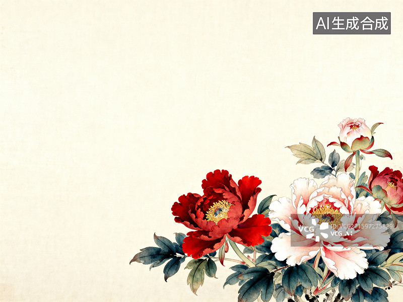 【AI数字艺术】传统风格牡丹花卉插画图片素材