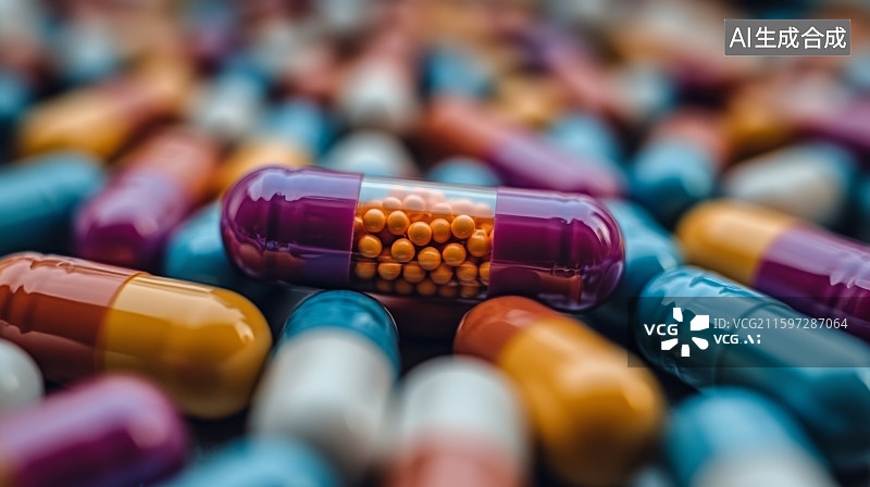【AI数字艺术】多彩药丸胶囊特写图片素材