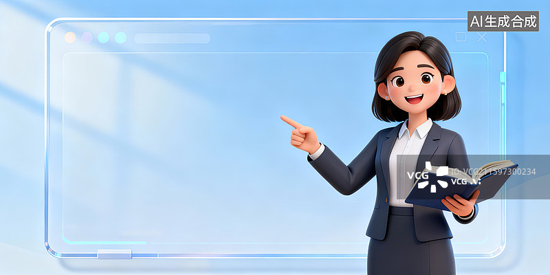 【AI数字艺术】女性教师指向透明屏幕图片素材