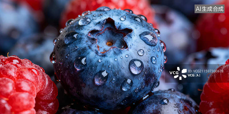 【AI数字艺术】蓝莓与覆盆子特写图片素材