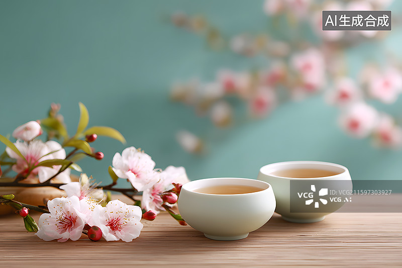 【AI数字艺术】茶桌上放着两杯茶图片素材