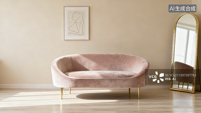 【AI数字艺术】空房间里的极简双人沙发图片素材