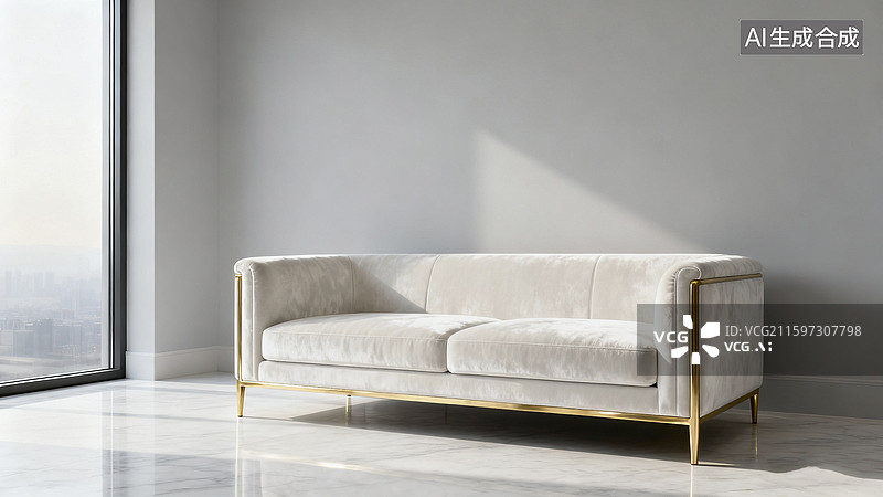 【AI数字艺术】空房间里的极简双人沙发图片素材