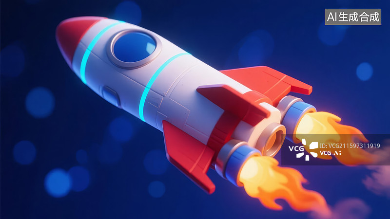 【AI数字艺术】卡通火箭在太空中飞行图片素材