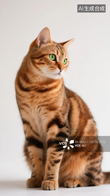 【AI数字艺术】橙色条纹猫侧身坐姿图片素材