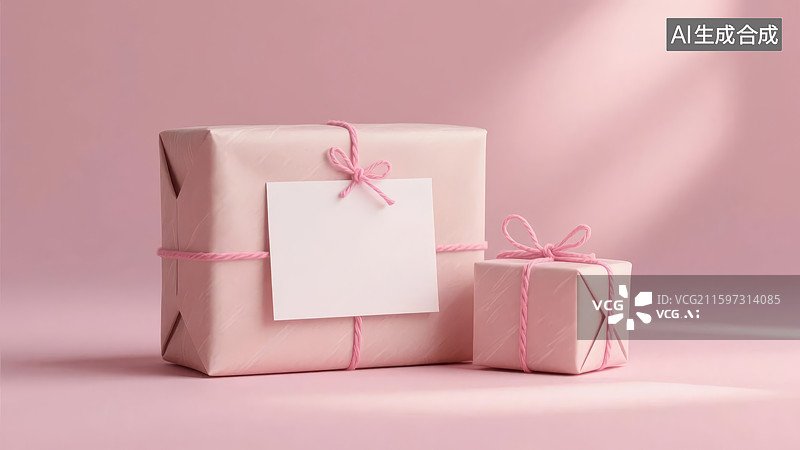 【AI数字艺术】粉色礼盒与空白标签图片素材