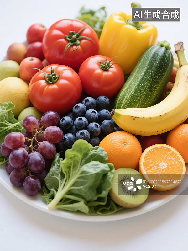 【AI数字艺术】新鲜水果与蔬菜拼盘图片素材