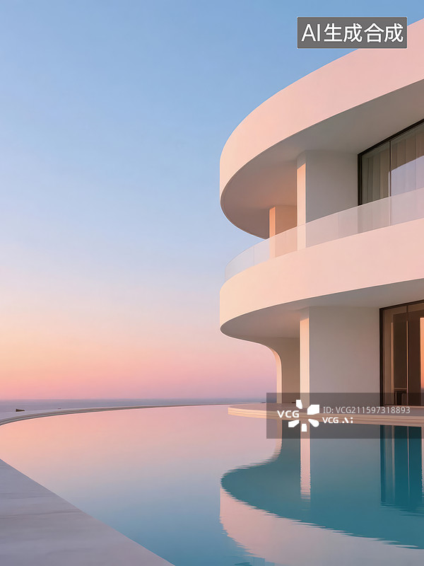 【AI数字艺术】现代建筑与无边泳池图片素材
