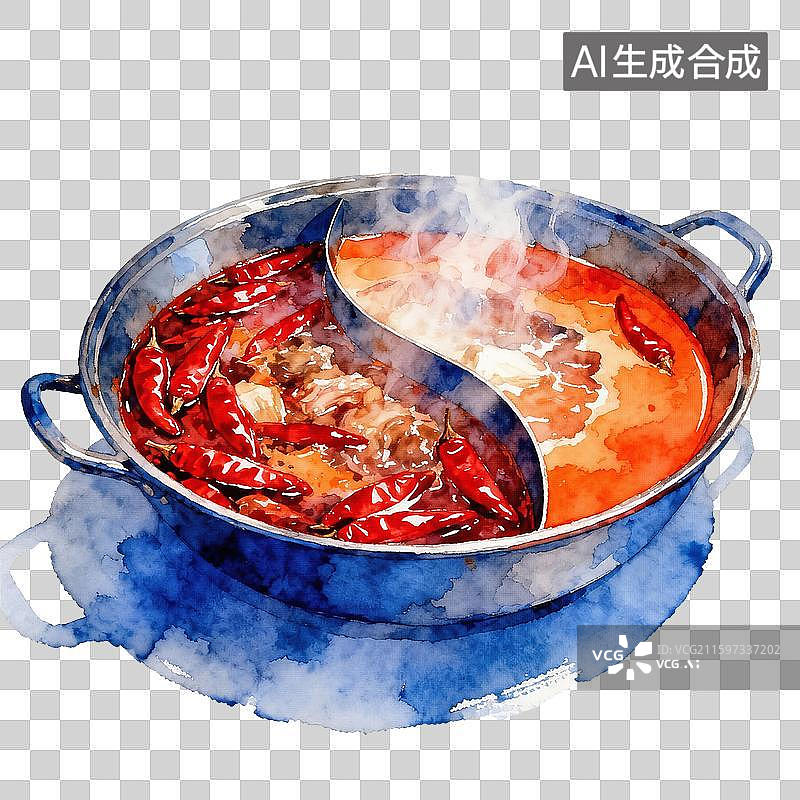 【AI数字艺术】水彩手绘风格火锅免抠元素图片素材