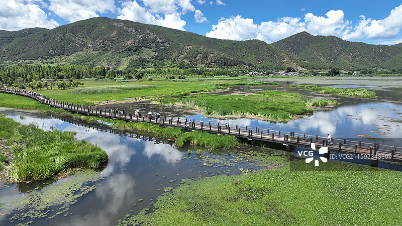 航拍四川泸沽湖走婚桥（原片无后期）图片素材
